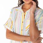 Roxy  Beach Nostalgia Top NWT size Small Striped Button Up Short Sleeve Blouse Photo 12
