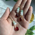 Ruby Jewelry Set, Chrysoprase White Jade, Beaded Pendant Dangle Drop, Casual Red Photo 1