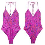 Maaji  Reversible One Piece Swimsuit Size Small Floral Psychedelic Pink Halter Photo 6