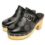Urban Outfitters  Size 8 Black Uo Daizy Clog Shoes Wooden Heel Floral Print Photo 0