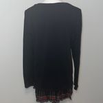 Loft Black Long Sleeve Knit Top with Red Plaid Ruffle Hem Women's L Photo 6