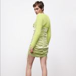 ZARA RUCHED SATIN EFFECT V-NECK DRESS Adjustable Side w/ Drawstring Green NEW Photo 7