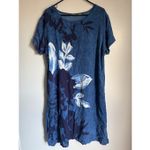 Vintage National 100% Rayon Blue Floral Midi Dress sz XL Beach Hawaii Vacation Photo 1