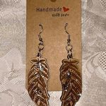 Handmade NWT  Wooden Dangle Feather Glittery Earrings Photo 0