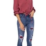 Judy Blue Mid- Rise Buffalo Plaid Patch Skinny Jeans - Size 13/31 Photo 12