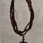 Dark Red Three Strand Cross Necklace Photo 0