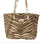 Michael Kors  Gold Metallic Zebra Animal Print Tote Bag Beach Travel Photo 0