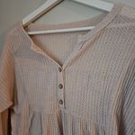 SheIn Thermal Top Long Sleeve V-Neck Button front Casual Neutral Cream Photo 2