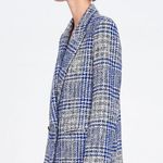 ZARA  Frock Blazer Coat Plaid Pronounced Shoulders Blue/White Color Size XS NWT. Photo 3