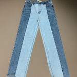 Almost Famous  Two Tone High‎ Rise Jeans 70s Panel Stripe Fray Hem Size 9 Photo 0