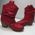 Charles Albert Red Vegan Leather Pull On Slouch Cowgirl Boho Whimsical Ankle Boots booties 6M Photo 0