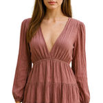 Storia  Dusty Rose Tiered Ruffle Long Sleeve V Neck Mini Dress Size S Photo 0