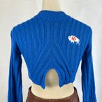 Royal Blue Ribbed Mock Neck Cropped Sweater Bell Sleeve Buffalo Bills WomenSmall Photo 4