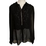 Miss Me  Sheer‎ Black Lace Blouse w. Silver Embellishments Size Medium Photo 3