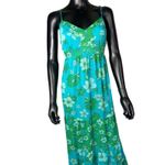 Guess  Jeans Maxi Dress‎ L Floral Green Blue Sleeveless Tiered Summer Photo 1