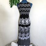 Bila Black White Boho Print Crochet Front Maxi Dress Photo 5