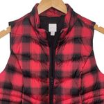 J. Jill Womens Buffalo Plaid Full Zip Quilted Puffer Long Down Vest Red Black XS Photo 2
