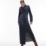 Topshop maxi in indigo size 4 Long Sleeve Raw Hem Stretch Denim Shirtdress Photo 2