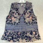CAbi  Paisley Blouse Sleeveless Ruffle Trim Sheer‎ Top Blue Orange Size M Photo 0