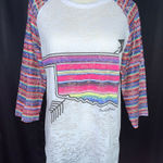 Southern Grace  Oklahoma White Serape Lace Stripe Sheer Burnout Shirt Medium Photo 0