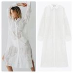 ZARA  Openwork Eyelet White Maxi Shirt Dress Long Sleeve Coverup Size XS Photo 13