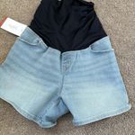 Isabel Maternity by Ingrid & Isabel Crossover Panel Midi Maternity Jean Shorts Blue Size M Photo 0