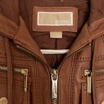 Michael Kors Women’s Brown Leather Hooded Moto Full Zip Jacket, XS Photo 1