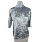 NEW Et Tigre Kenji Silver Metallic Velvet Velour Short Sleeve Mock Neck Top Sz S Photo 2