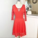 Free People  Red Lace Crochet Cut Out Fit & Flare Dress Medium Photo 4