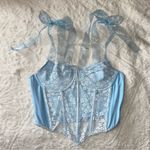 SheIn Light Blue Sheer Ribbon Bow Tie Strap Lace Bustier Top Photo 2