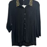 Cable & Gauge  /  Womens Button Down Shirt Studded Collar 3/4 sleeve / black Photo 11