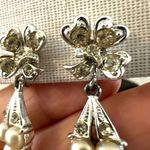 Coro Clip On Rhinestones and Faux Pearls, Dangle Drop Earrings Silver Photo 5