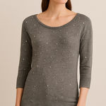 White House | Black Market Gray Embellished Sweater Tunic Small Studded Cozy Knit Photo 0