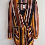 City Chic Dress Gold Stripe Multicolored Maxi Sz 16W NWT V Neck Asymmetrical Hem Photo 3