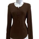 NY & Co Long Sleeve Henley Top Brown Photo 0