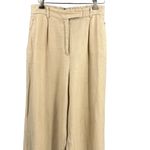 ZARA  Beige Linen Wide Leg Pants Pleated Front Relaxed Trousers Women’s Small Photo 2