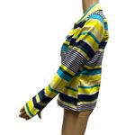 Live a Little Button Up Neon Navy Green Aqua Striped Pocket Jacket Womens Small Photo 3