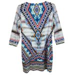 Hale Bob  Colorful Aztec Beaded 3/4 Sleeve Stretchy Pullover Knee Length Dress L Photo 2