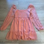 Wilfred  x Aritzia Tempest Dress Chiffon Peach Long Sleeve Smocked Mini Size M Photo 4