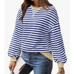 NEW Striped Crewneck Oversized Sweatshirt Pullover Sweater M Blue Size M Photo 5