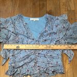 Endless Rose  Blue Floral Ruffle Blouse Cropped‎ size M sheer sleeves Photo 6