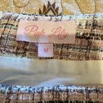 Pink Lily Tweed Mini Skirt faux pearl button detail women’s size M Photo 6