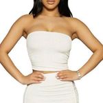 Naked Wardrobe NWT Stretchy The Tube Crop Top Women's Cream Size S Photo 0