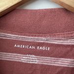 American Eagle Salmon Pink and White Striped Cropped Polo Shirt Photo 4