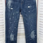 EXPRESS Distressed Bleach Splatter Baggy Straight Leg Boyfriend Jeans Blue 2 Photo 0