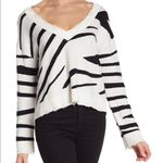 Wild Honey  Cropped Zebra‎ Distressed Sweater V-Neck Black White Shark Bite small Photo 0
