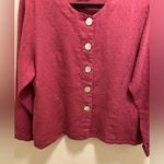 Flax Linen Button Front Swiss Dot Lagenlook Shacket Size Small In Raspberry Photo 3