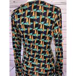 CAbi  Small Long Sleeve Shirt Faux wrap ruched Gathered Front Geometric‎ Colorful Photo 8