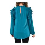 JODIFL  Pleated Ruffle Bubble‎ Sleeve Teal Blue Blouse Women Size Medium Photo 2