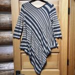Ny Collection Women's Gray/Tan Asymmetrical Striped Tunic Top Sweater Sz Small Artsy Lagenlook Photo 1